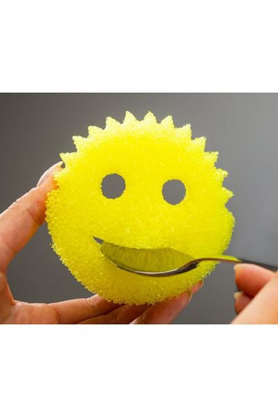 CHANCE GİFT 2 Pieces Smiley Face Sponge Anti-Scratch Easy to Wash Viral Dish Sponge Smile Sponge Double Color