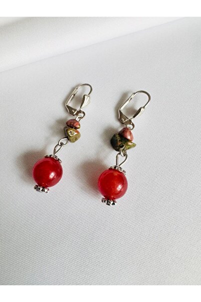 DEVİ fashion Natural Stone Red Agate Design Earrings