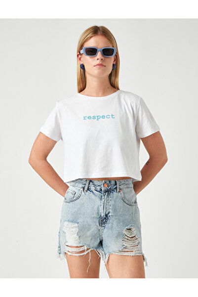 Koton T-shirt Şahika Ercümen Text Printed Crop