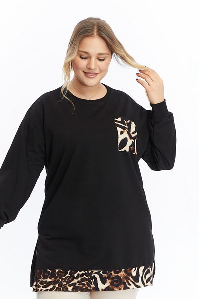 Birol Triko Women's Black Leopard Print Tunic