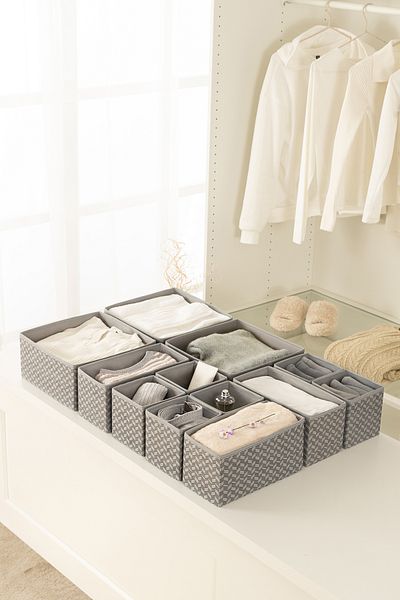 REKHOME Set of 12 Herringbone Gray Children's Room Closet Laundry Drawer Organizer Storage Box Organizer
