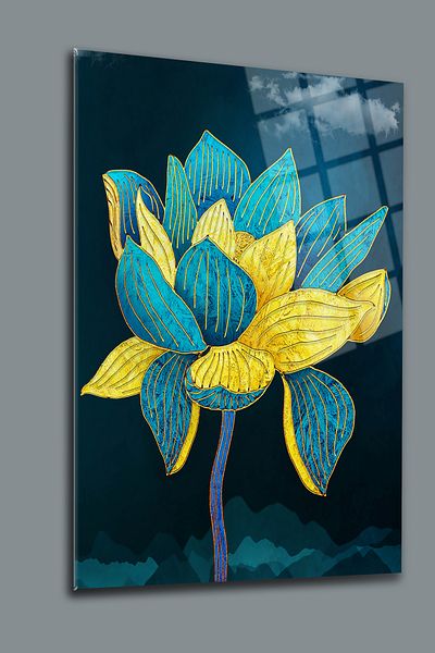glassartdesign Pictură pe sticlă cu flori colorate Pictură cu flori de lotus Cadou pentru birou acasă Pictură abstractă