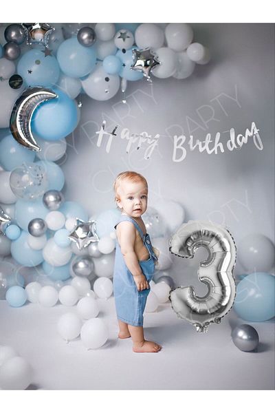CUGY Boy 3 Years Old Blue Moon Star Detail Birthday Party Set with Age Options
