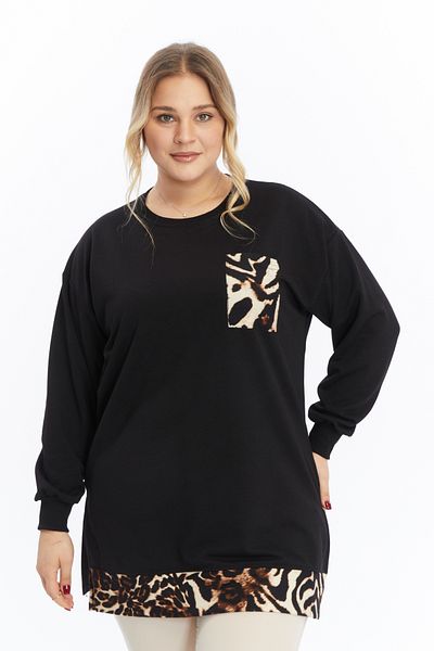 Birol Triko Women's Black Leopard Print Tunic