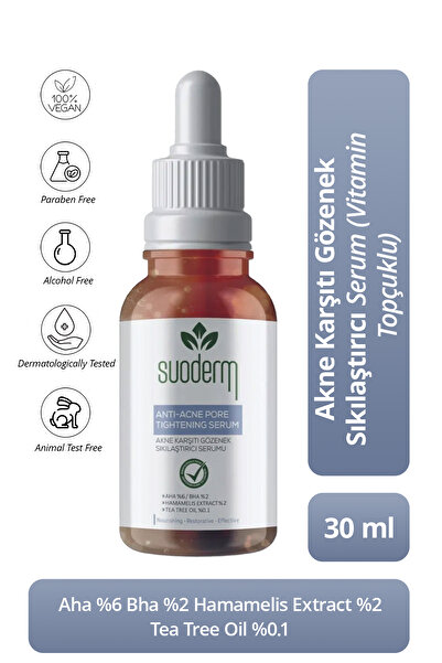 SUODERM Akne Karşıtı Gözenek Sıkılaştırıcı Serum Aha %6 Bha %2 Cadı Fındığı E...