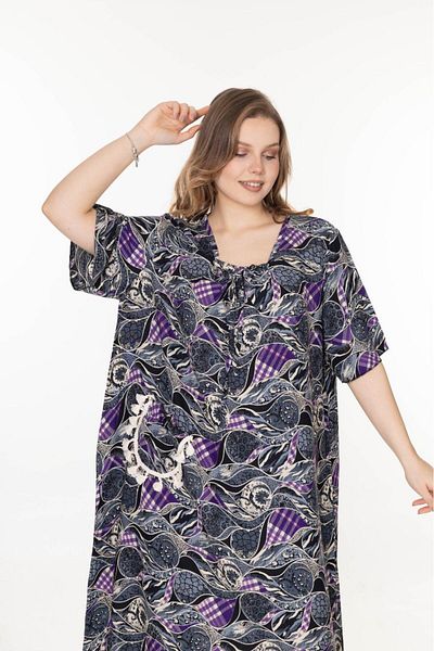 mervemoda Women's Mother Size Oversize Cut Summer Short Sleeve Dress