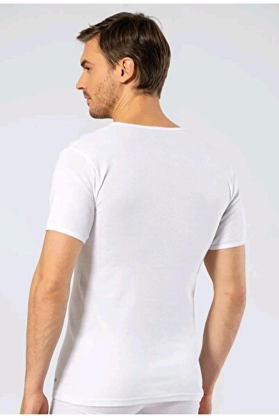 saac 2 Pcs White 100% Cotton Deep V-Neck Short Sleeve Men's T-Shirt-Fanillas
