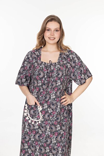 mervemoda Women's Mother Size Oversize Cut Summer Short Sleeve Dress