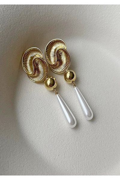 mos&more White Enamel Pearl Women's Earrings