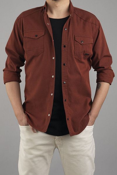bombe Slim Fit Ανδρικό Εποχιακό Τζιν Πουκάμισο Πλακάκι