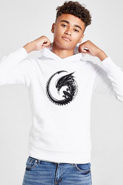 Tshirthane Φούτερ Allien Xenomorph White Παιδικό 3ip Hooded