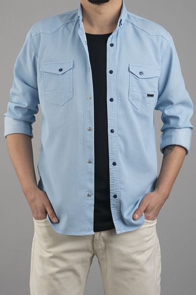 bombe Slim Fit férfi szezonális farmer ing világos jégkék