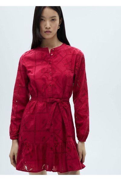 MANGO Woman Hole Detailed Ruffle Dress
