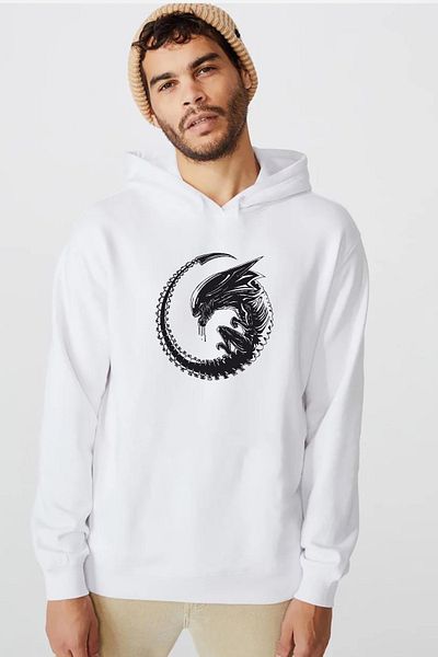 Tshirthane Мъжки суитшърт с качулка Allien Xenomorph бял, 3ip