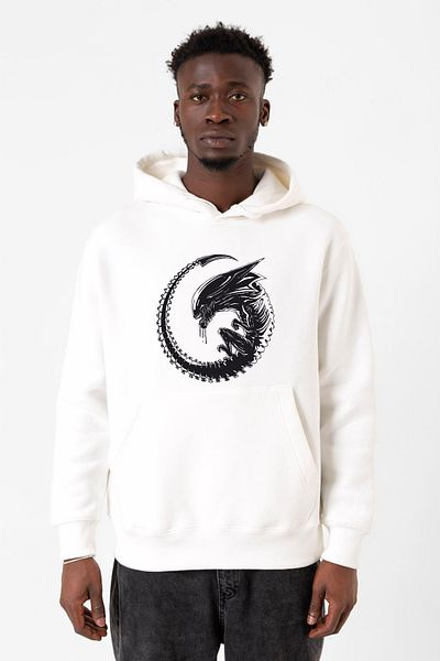 Tshirthane Ανδρικό φούτερ με κουκούλα Allien Xenomorph White 3ip