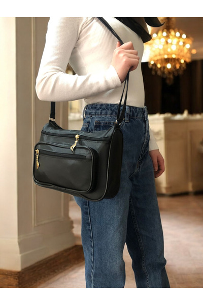 elisdesing Siyah saten içi astarlı su geçirmez üç bölmeli çapraz ayarlanabili...