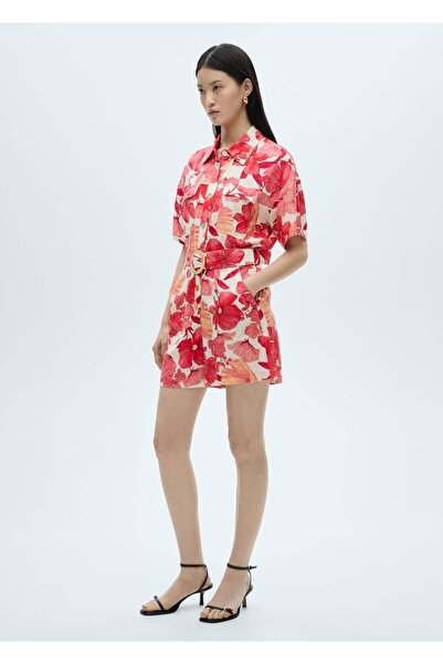 MANGO Woman Çiçek desenli kısa tulum
