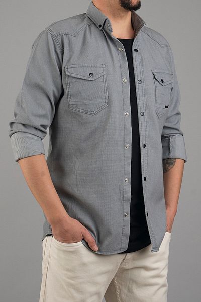 bombe Slim Fit pánská sezónní džínová košile šedá