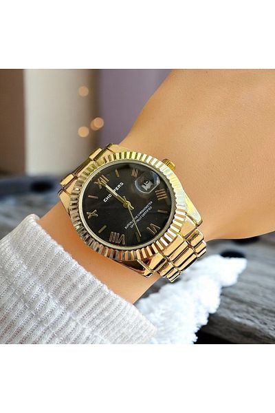 Choppers Ql33F1Sq Gold Color Calendar Roman Numeral Women's Wristwatch