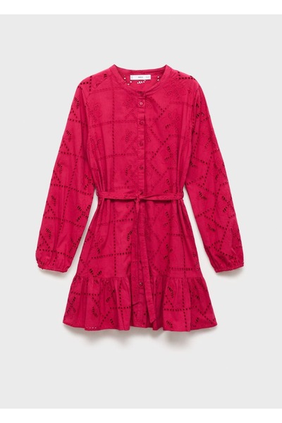 MANGO Woman Delik detaylı fırfırlı elbise