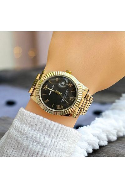 Choppers Ql33F1Sq Gold Color Calendar Roman Numeral Women's Wristwatch