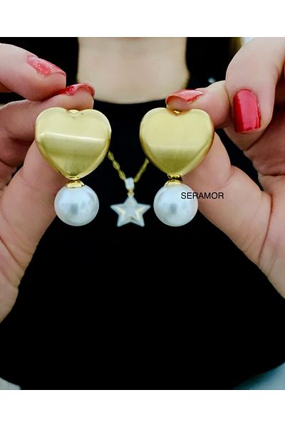 SERAMOR Steel Pearl Heart Earrings