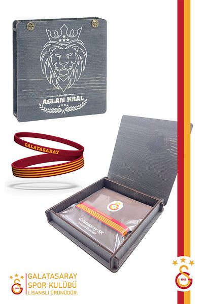 Galatasaray Licensed Yellow Red 2-Piece Bracelet Set - Gift Wooden Box