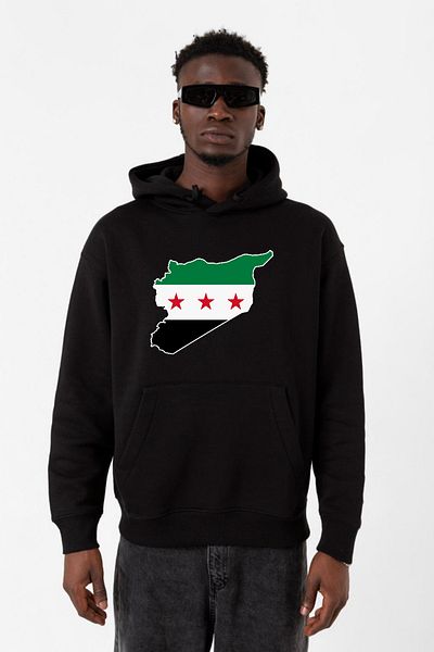 Tshirthane Мъжки суитшърт с качулка 3ip с ново знаме на Сирия, черен