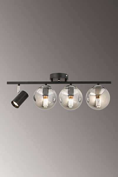 ESSLİGHT Alen 4 Lü Spotlu Plafonyer Avize Füme Glob Camlı Modern Dekoratif Aydınlatma