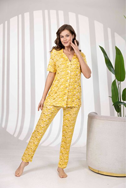 şuranur %100 BAMBU PAMUKLU DÜĞMELİ YAKALI GÖMLEK PİJAMA TAKIMI