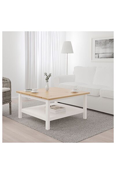IKEA HEMNES orta sehpa, beyaz vernik-açık kahverengi, 90x90 cm