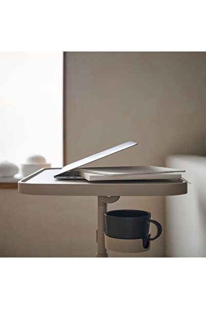 IKEA Çok Kullanışlı Bej Renkli Bjorkasen Laptop Masası, Ayarlanabilir Ve Bardaklık Fonksiyonlu