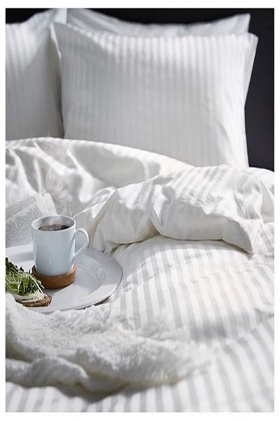 IKEA Σετ Παπλωματοθήκη Nattjasmın Διπλό - Σατέν, Βαμβακερές Λευκές Ρίγες + 2 Μαξιλαροθήκες