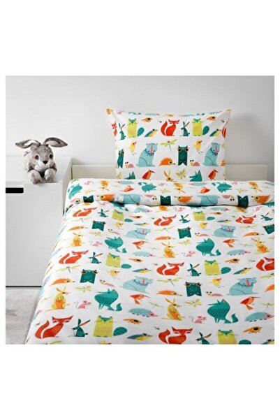 IKEA Tek Kişilik Çocuk Nevresim Takımı Çok Renkli,hayvan Baskılı-150x200/çarşafsız