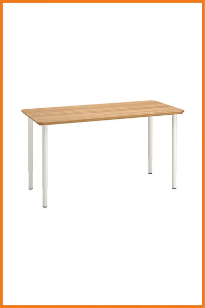 Alony Home Çalışma Masası Yüksekliği Ayarlanabilir Çelik Ayaklı Bambu Kaplama Sunta Panel 65x93x140 Beyaz