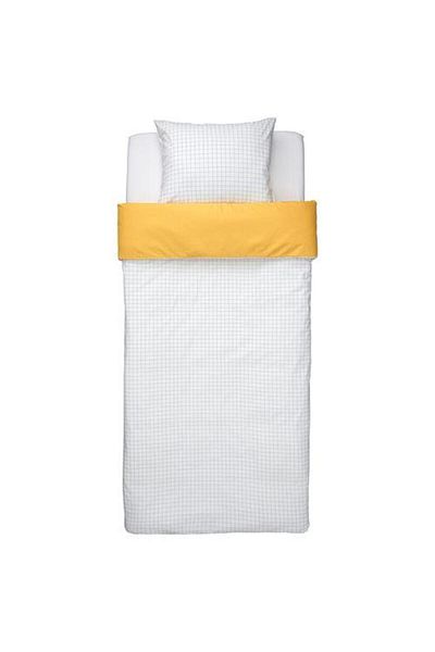 IKEA Children's Duvet Cover Set Single 150X200 White-Yellow Color Checkered Duvet Cover Without Sheets