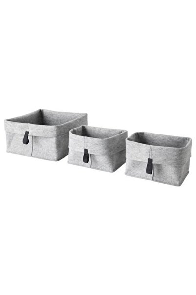 IKEA 3 Piece Gray Box Set, 2 Pieces 19X13X18 cm and 1 Piece 25X25X18 cm Organ...
