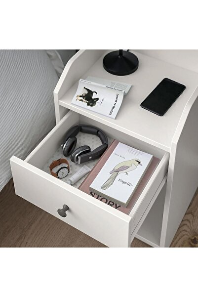 IKEA Komodin, Beyaz Renk 40x36 Cm 1 Adet Çekmece-2 Adet Açık Depolama Alanı Yatak Odası Mo