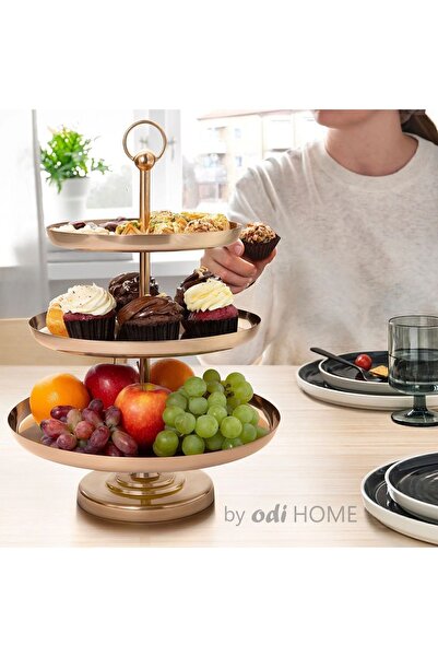 IKEA 3 Katlı Kek Pasta Meyve Standı Bakır Rengi Paslanmaz Çelik 41x32x32 cm