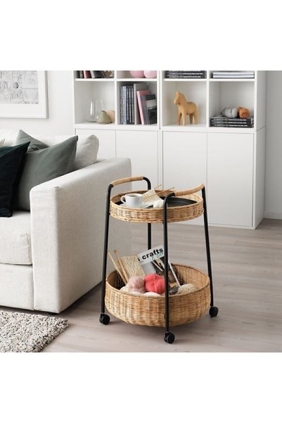 IKEA Lubban Tekerlekli Yan Sehpa Rattan-antrasit