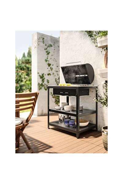 IKEA kömürlü barbekü, paslanmaz çelik-siyah, 86x61 cm