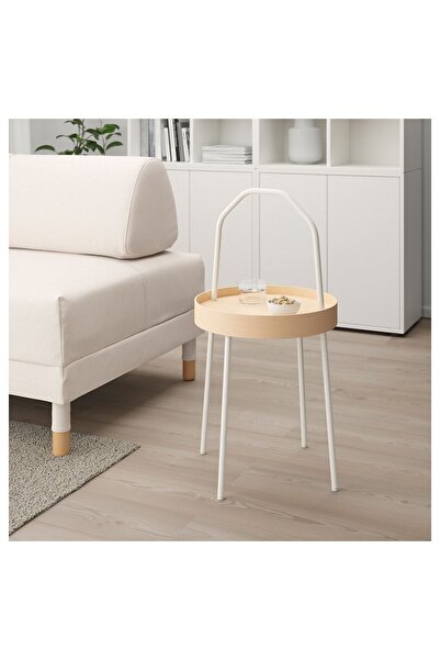IKEA Burvık Yan Sehpa Beyaz Bej 38 Cm