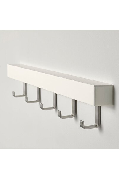 IKEA Duvar Askısı 5 Kancalı 60x4x8 Cm Kapı Askısı Askılık Portmanto Ahşap Beyaz Renk