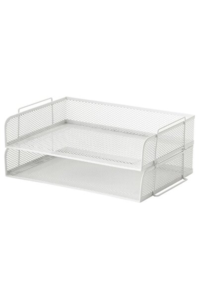 IKEA Metal Masaüstü Düzenleyici Dosyalık 2 Katlı Beyaz Evrak Rafı 34x24x14 Cm