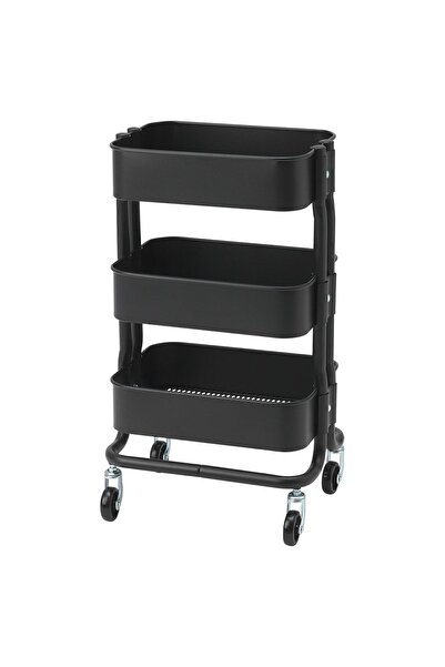 IKEA Rashult Çelik Servis Arabası, Siyah 38x28x65 Cm Banyo Düzenleyici-raf Ünitesi Tekerli