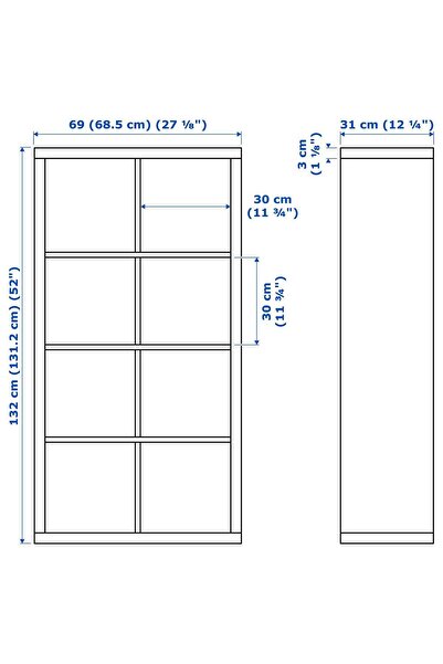 IKEA Yatay ya da dikey olarak yerleştirilebilen açık raf ünitesi, beyaz, 69x132 cm