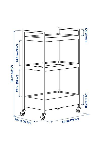 IKEA Οργανωτής μπάνιου, καρότσι σέρβις μπάνιου, μαύρο, 50,5x30x83 cm