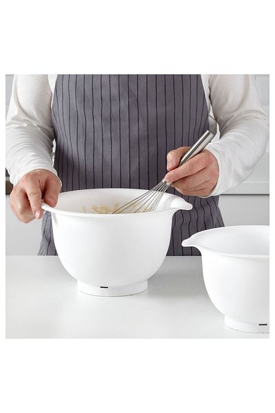 IKEA Mixing Bowl White 2 Pieces 2.3 Lt (diameter 22 Cm) and 3.7 Lt (diameter 26 Cm) Non-Slip Base