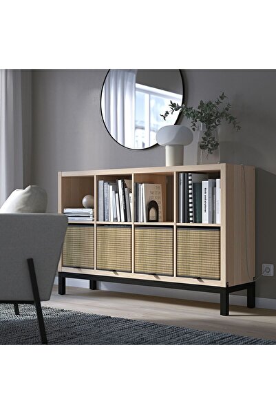 IKEA açık raf ünitesi, ağartılmış meşe görünümlü-siyah, 147x94 cm