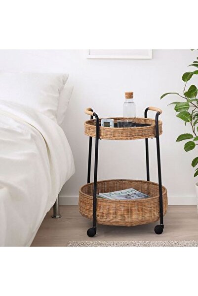 IKEA Lubban Tekerlekli Yan Sehpa, Rattan-antrasit